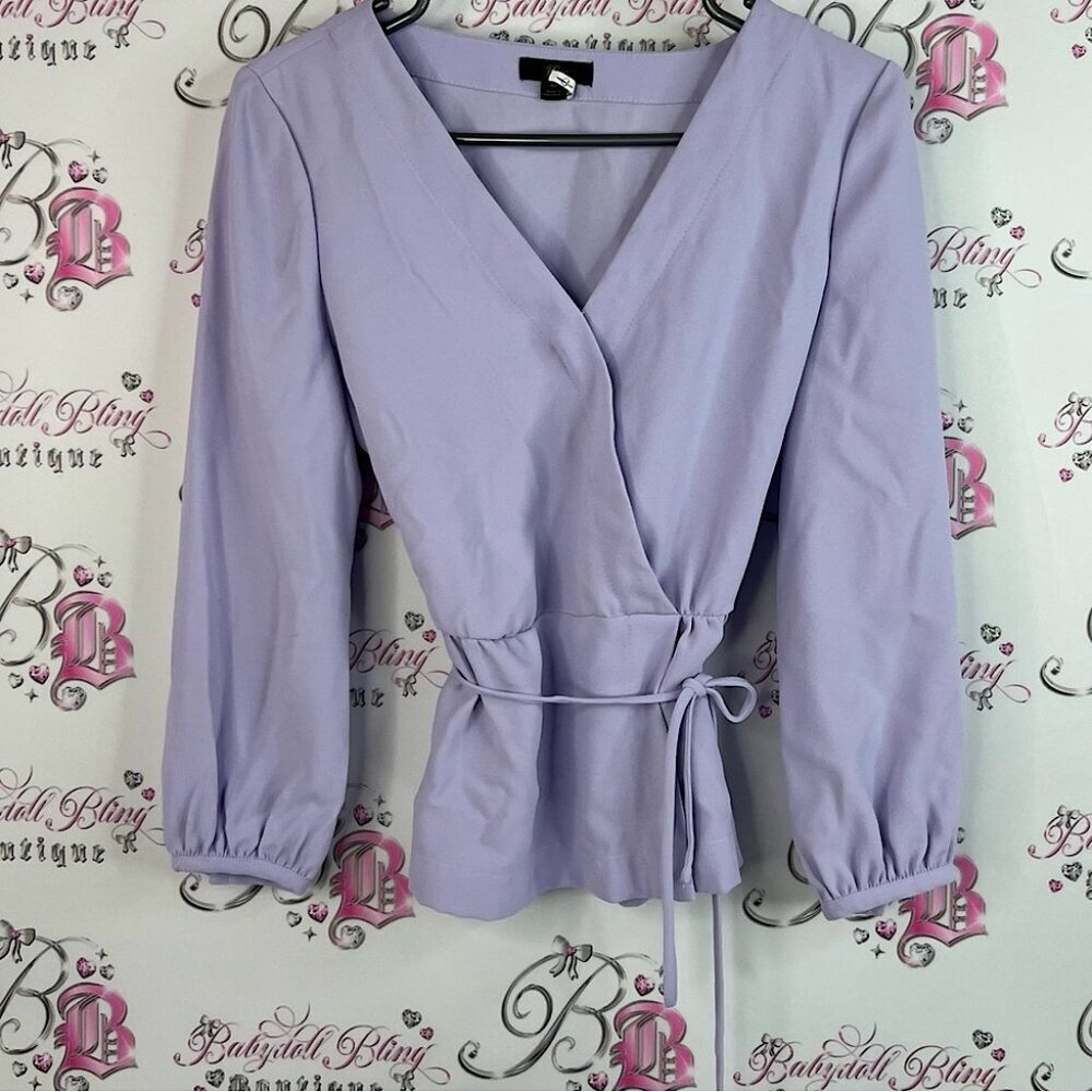 J. Crew blouse tie up balloon sleeve style luxe Light Purple Wrap Blouse